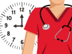 Nurse standing in front of clock