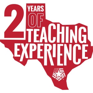 2 Years of Teaching Experience on map of Texas